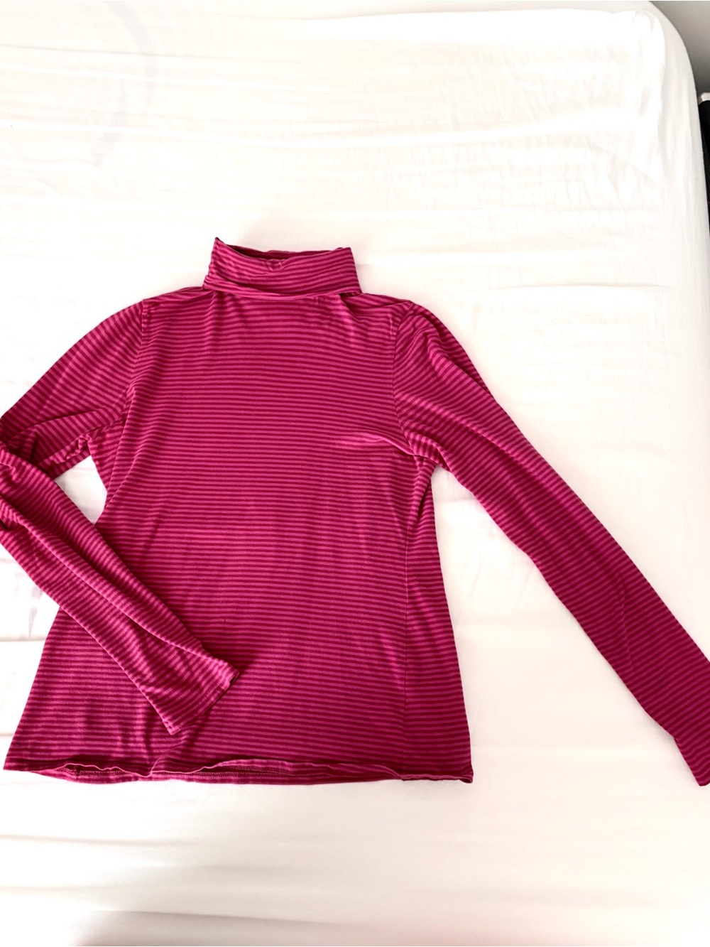 J. Jill Striped Turtle Neck Long Sleeve Top - Magenta Pink